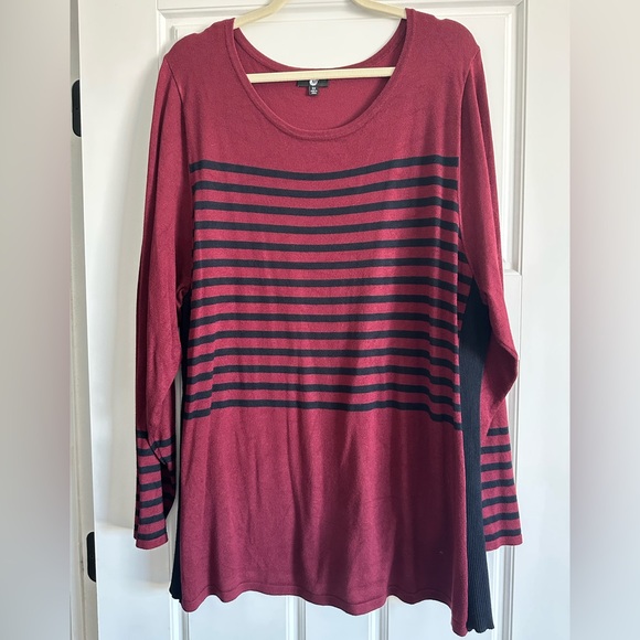 A & I Tops - Women’s plus size 3X Long Sleeve sweater- Deep red and Black Stripes.
